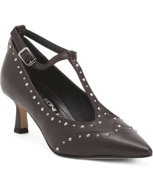 TJ Maxx Leather Pointy Toe Heels With Studs For - Black
