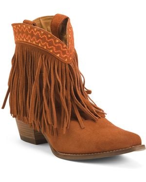 TJ Maxx Suede Boots With Fringe Tapadero For - Brown