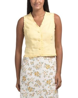 TJ Maxx Linen Blend Solid Sleeveless Vest With Ruffle Trim, Cotton/Polyester/Linen - Blue