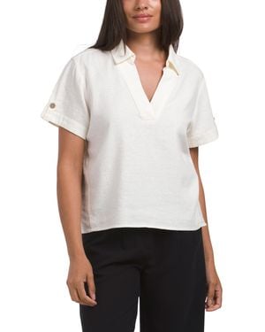 TJ Maxx Linen Blend Collared Top For Spandex/Linen/Rayon - White