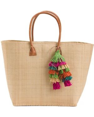 TJ Maxx Handmade Large Brava Sisal And Seagrass Carryall With Leather Handles For - Natural