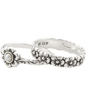 TJ Maxx Sterling Plated Freshwater Pearl Flower Ring Set - Metallic