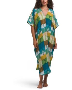 TJ Maxx Sunset Crinkle Windowpane Caftan For Spandex/Polyester - Green