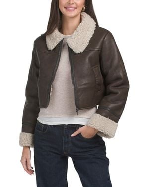 TJ Maxx Sherpa Collar Faux Leather Jacket - Gray