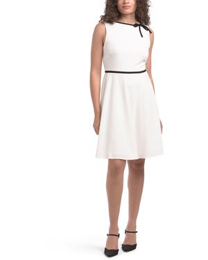 TJ Maxx Ida Crew Neck Fit & Flare Mini Dress With Piping For Spandex/Polyester - White