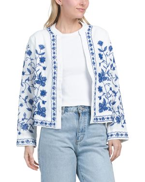 TJ Maxx Linen Blend Embroidered Jacket, Cotton/Polyester/Linen - Blue