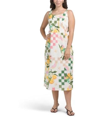 TJ Maxx Linen Blend Sleeveless Printed Midi Dress For Cotton/Linen - Metallic