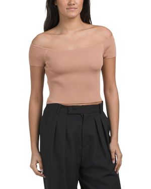 TJ Maxx Off Shoulder Rib Tank Top, Nylon/Viscose - Black