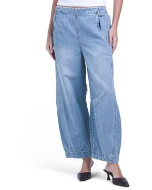 TJ Maxx Pull On Barrel Leg Jeans For Cotton - Blue