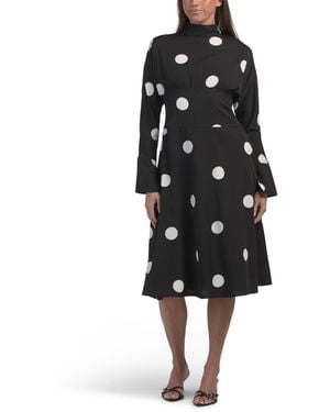 TJ Maxx Long Sleeve Polka Dot Print Dress For Polyester - Black