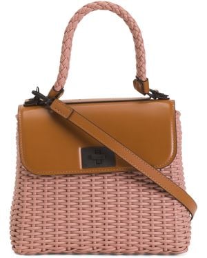 TJ Maxx Leather Woven Satchel With Flap - Brown