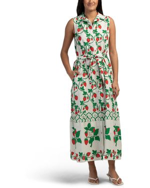 TJ Maxx Linen Blend Sleeveless Belted Maxi Dress For Cotton/Linen - Green