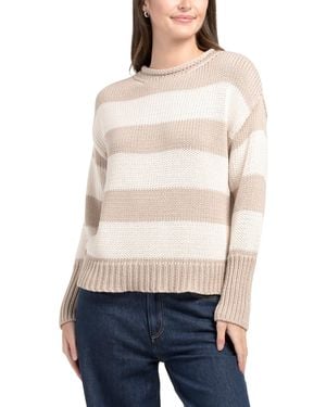 TJ Maxx Long Sleeve Rolled Neck Striped Pull Over Sweater, Cotton - White