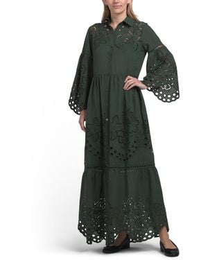 TJ Maxx Long Sleeve Laser Cut Maxi Dress For Cotton/Polyester - Green