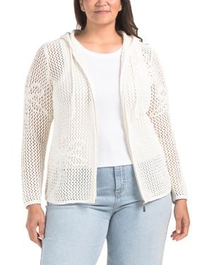 TJ Maxx Plus Full Zip Hoodie With Floral Accents For Polyester - White