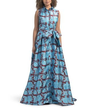 TJ Maxx Sleeveless Floral Mikado Gown For Polyester - Blue