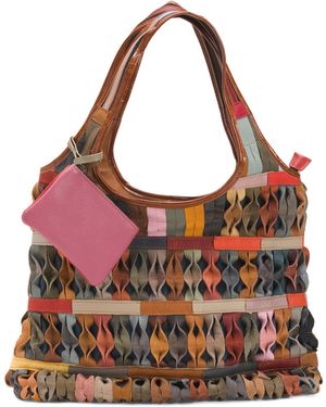 TJ Maxx Cowhide Leather Honeycomb Tote, Leather/Suede - Red