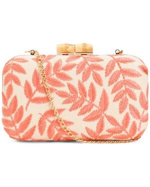 TJ Maxx Embroidered Clutch With Clasp, Leather - Pink