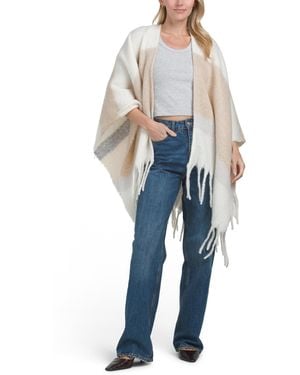 TJ Maxx Striped Kimono With Noodle Fringe For Polyester - Blue