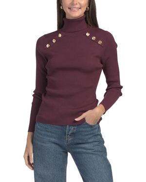 TJ Maxx Hammered Button Turtleneck Sweater, Polyester/Rayon - Purple