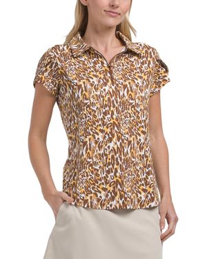 TJ Maxx Upf 50 Cooling Printed Tulip Short Sleeve Quarter Zip Polo For Nylon - Multicolor