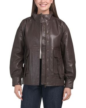 TJ Maxx Leather Hadlee Jacket, Polyester/Leather - Brown