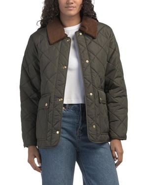 TJ Maxx Quilted Barn Snap Front Closure Jacket With Corduroy Collar, Nylon/Polyester - Gray
