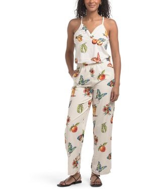 TJ Maxx 2Pc Coastal Print Top And Pants Set, Cotton - White