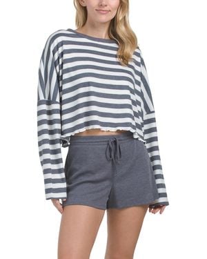 TJ Maxx 2Pc Long Sleeve Waffle Shorts Lounge Set For Spandex/Polyester/Rayon - White