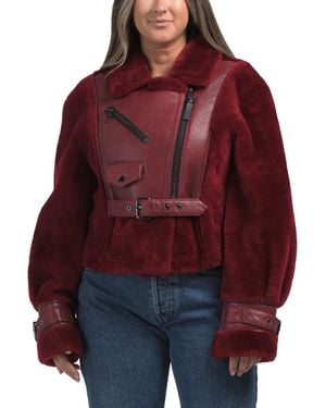 TJ Maxx Lamb Shearling Victoria Biker Jacket, Leather - Red