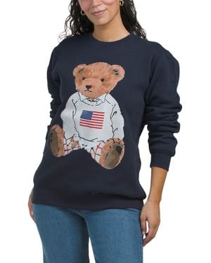 TJ Maxx Patriotic Bear Crew Neck Top, Cotton/Polyester - Blue