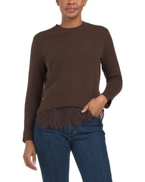 TJ Maxx Mixed Media Twofer Knit Crew Neck Sweater, Nylon/Spandex/Polyester - Brown