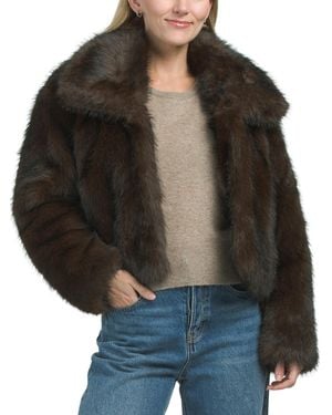 TJ Maxx Cropped Faux Fur Coat With Oversized Collar, Polyester - Black
