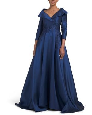 TJ Maxx Three-Quarter Sleeve Mikado Embroidered Gown For Polyester - Blue