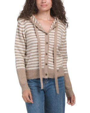 TJ Maxx Striped Hooded Cardigan, Nylon/Acrylic/Wool - Natural