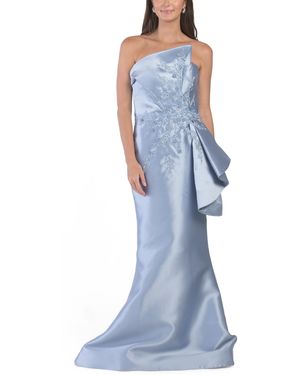 TJ Maxx Strapless Embroidered Floral Applique Mikado Gown For Polyester - Blue