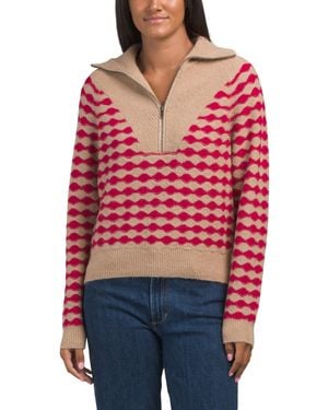 TJ Maxx Mixed Stitch Half Zip Sweater, Nylon/Wool/Alpaca - Red