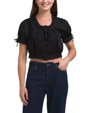 TJ Maxx Short Sleeve Cropped Poplin Top For Nylon/Spandex/Cotton - Black