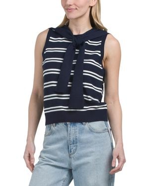 TJ Maxx Sleeveless Crew Neck Striped Sweater With Shoulder Wrap, Nylon/Polyester/Acrylic - Blue