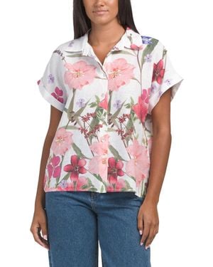 TJ Maxx Linen Blend Short Sleeve Shirt For Linen/Viscose - Red