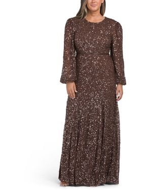 TJ Maxx Long Sleeve Sequin Gown For Polyester - Brown