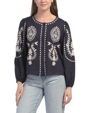 TJ Maxx Linen Blend Embroidered Blouse For Linen/Rayon - Black