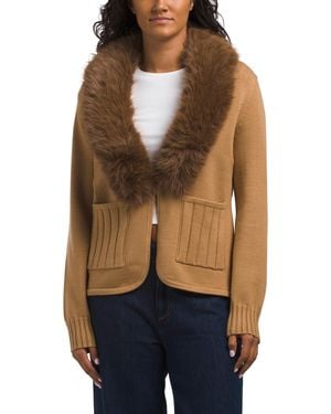 TJ Maxx Shawl Cardigan With Removable Faux Fur Collar, Nylon/Polyester/Viscose - Blue