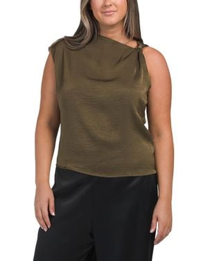 TJ Maxx Textured Satin Sleeveless Drape Top With Tone Hardware For Polyester - Green