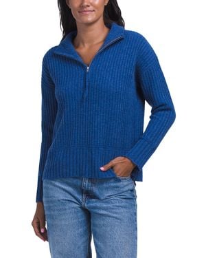 TJ Maxx Merino Wool Morgan Textured Half Zip Pull Over Sweater - Blue