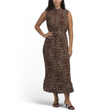 TJ Maxx Melina Leopard Print Pleated Dress For Polyester - Brown
