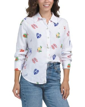 TJ Maxx Linen Blend Contemporary Shirt With Curved Hem For Linen/Rayon - White