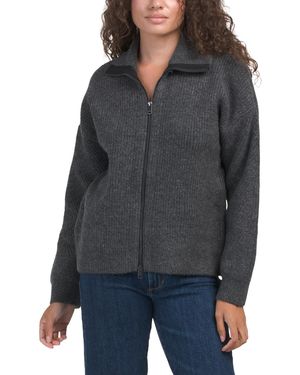 TJ Maxx Cali Ribbed Zip Up Sweater, Cotton/Polyester/Acrylic - Gray