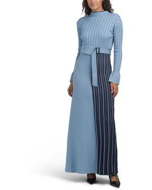 TJ Maxx Long Bell Sleeve Color Block Maxi Sweater Dress For Spandex/Polyester - Blue
