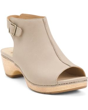 TJ Maxx Nubuck Leather Lizzy Peep Toe Heel Comfort Boots For - Natural